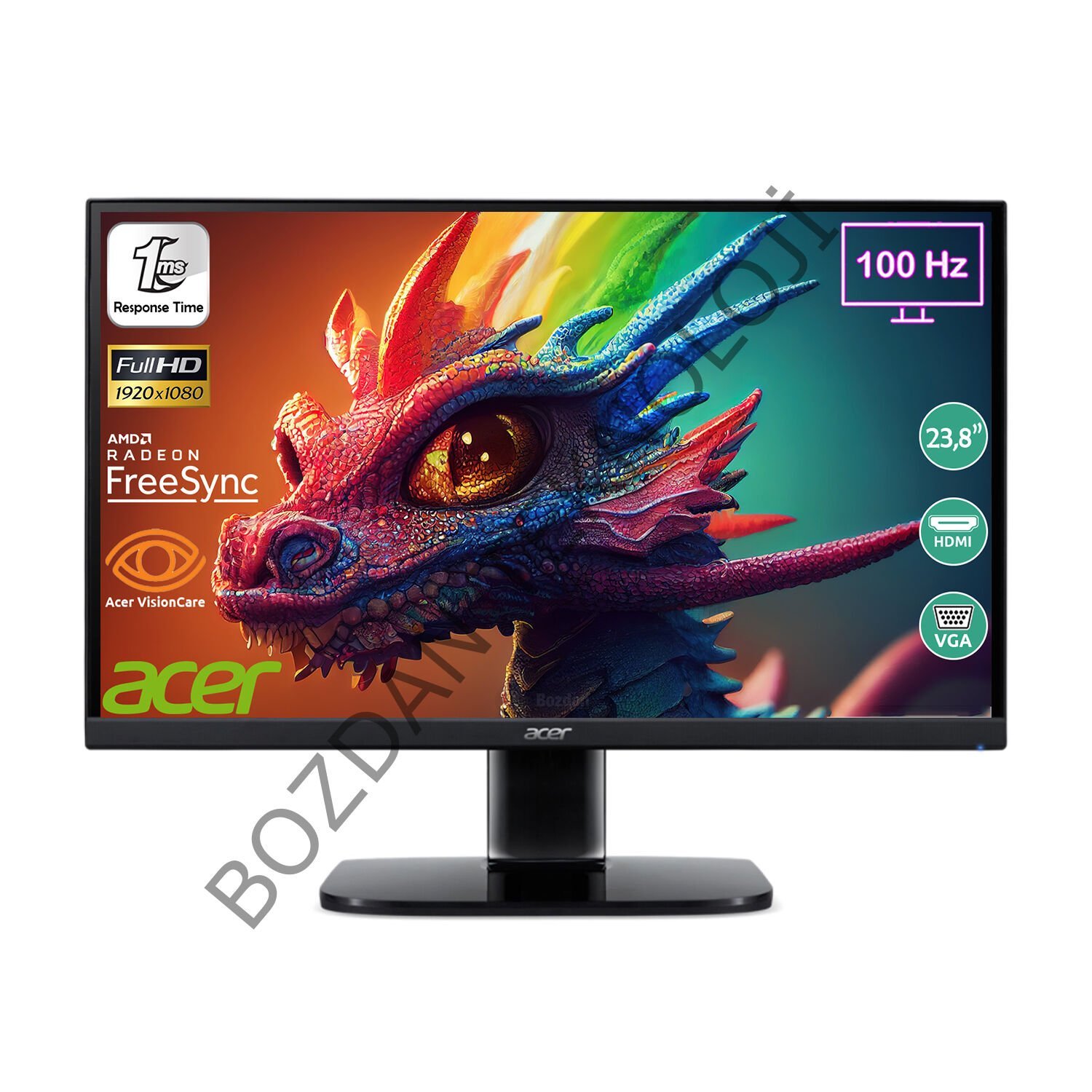 Acer KB242YH 23,8'' 100Hz 1ms (HDMI + VGA) Freesync ZeroFrame Full HD VA Monitör UM.QK2EE.H01