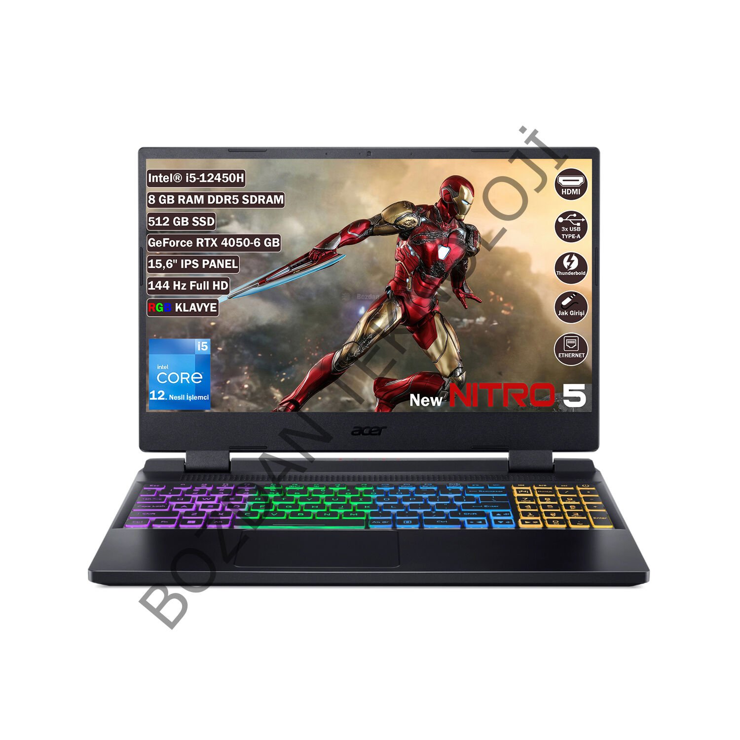 Acer Nitro 5 AN515-58 Intel Core I5 12450H 8 GB 512 GB SSD Rtx 4050 - 6 GB Freedos 15.6'' Fhd 144 Hz IPS Panel Taşınabilir Bilgisayar NH.QLZEY.007