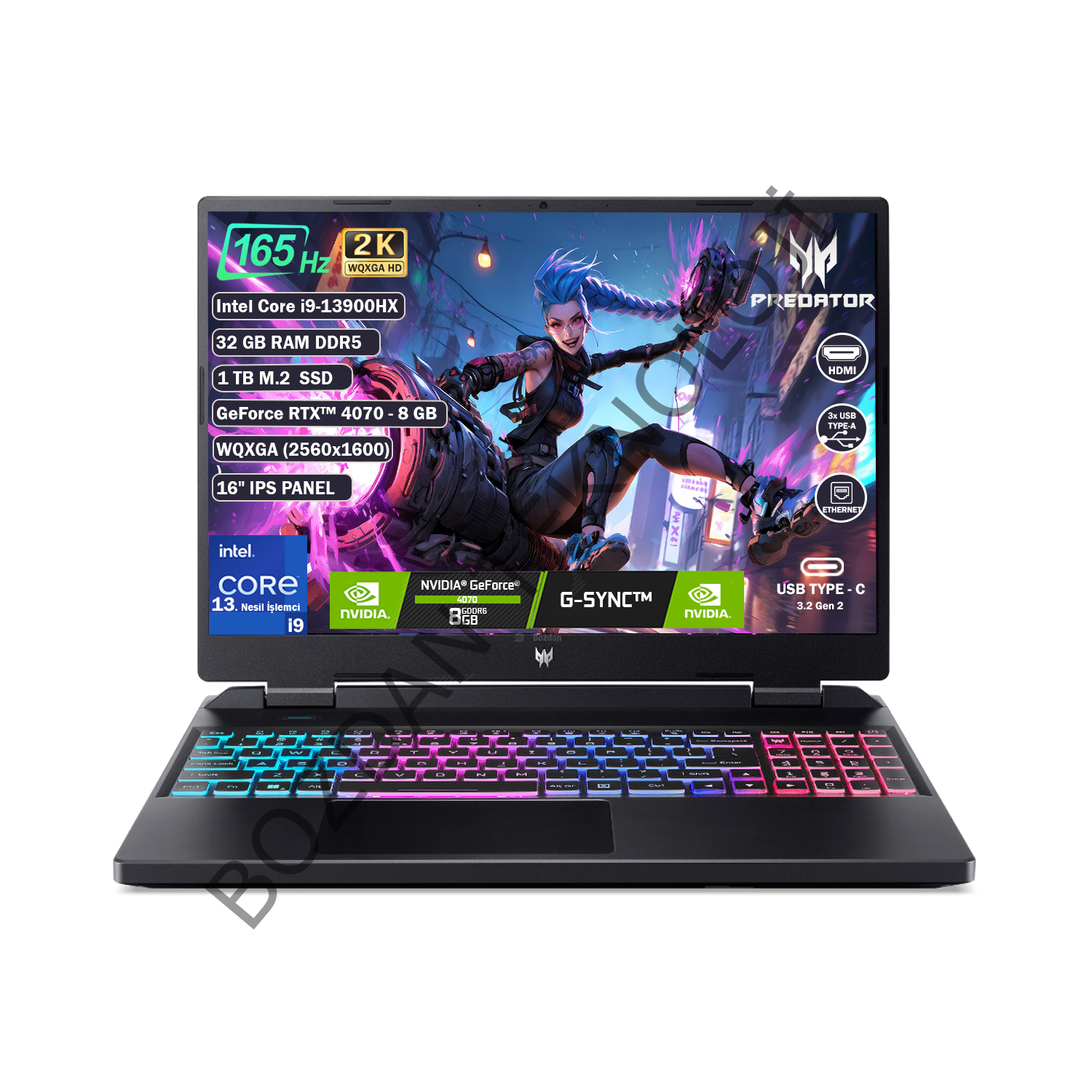 Acer Predator Helios Neo Intel Core I9-13900HX 32 GB 1 Tb SSD RTX 4070 - 8 GB Freedos 16'' Wqxga (2560X1600) 165 Hz Taşınabilir Bilgisayar NH.QLVEY.001