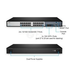 S3900-24T4S, 24-Port Gigabit Ethernet L2+ Fully Managed Switch, 24 x Gigabit RJ45, with 4 x 10Gb SFP+ Uplinks, Stackable Switch, Broadcom Chip, Fanless