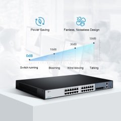 S3900-24T4S, 24-Port Gigabit Ethernet L2+ Fully Managed Switch, 24 x Gigabit RJ45, with 4 x 10Gb SFP+ Uplinks, Stackable Switch, Broadcom Chip, Fanless