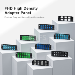FHD Fiber Adapter Panel, 24 Fibers OM4 MultiMode, 12x LC UPC Duplex (Aqua) Adapter, Ceramic Sleeve