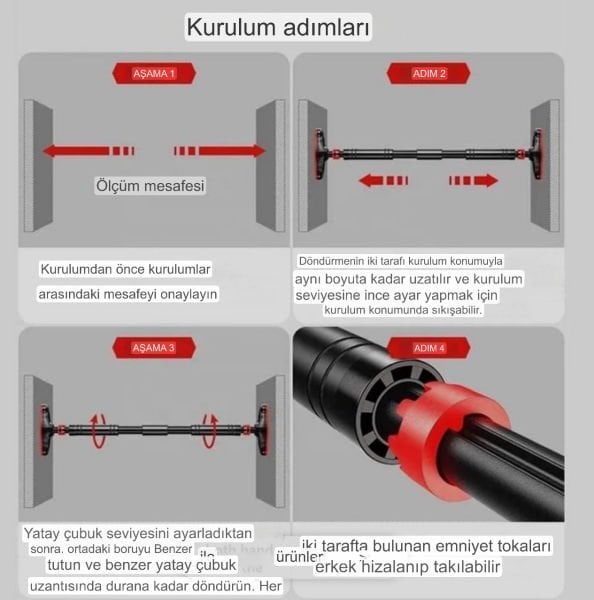 Kapı Barı Koridor Barfiksi Yeni Nesil (90-120 CM ) Barfix Spor Aleti Demiri Barfiks Çubuğu