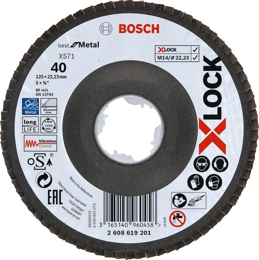 Bosch - X-LOCK - 125 mm 40 Kum Best Serisi Metal Flap Disk