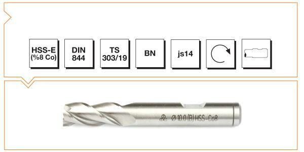 Makina Takım HSS - E (%8Co) DIN 844 BN Silindirik Saplı Parmak Freze (Kısa) 4 mm