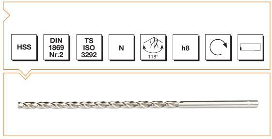 Makina Takım HSS DIN 1869/2 Silindirik Saplı Çok Uzun Matkap Ucu N Tipi 11.5 MM