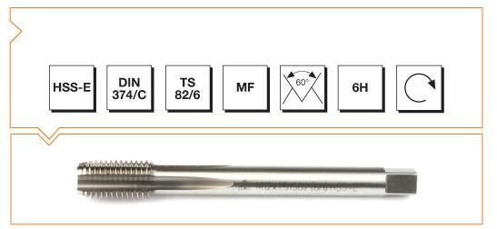 Makina Takım HSS - E DIN 374/C Metrik İnce Vidalı Düz Kanallı Makina Kılavuzu M12X1.25(6H)