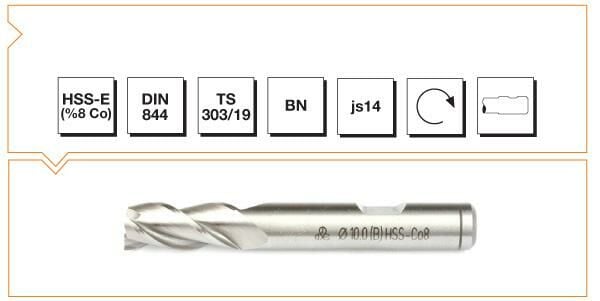 Makina Takım HSS - E (%8Co) DIN 844 BN Silindirik Saplı Parmak Freze (Kısa) 2 mm