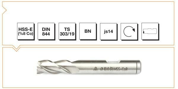 Makina Takım HSS - E (%8Co) DIN 844 BN Silindirik Saplı Parmak Freze (Kısa) 5 mm