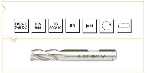 Makina Takım HSS - E (%8Co) DIN 844 BN Silindirik Saplı Parmak Freze (Kısa) 7 mm