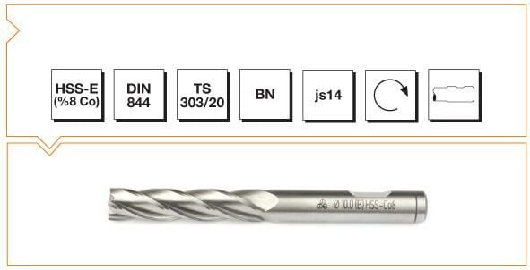 Makina Takım HSS - E (%8Co) DIN 844 BN Silindirik Saplı Parmak Freze - UZUN 5 mm