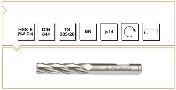 Makina Takım HSS - E (%8Co) DIN 844 BN Silindirik Saplı Parmak Freze - UZUN 14 mm