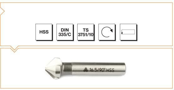 Makina Takım HSS DIN 335/C 3 Ağızlı Silindirik Saplı Havşa Freze - 90° 10.4 mm