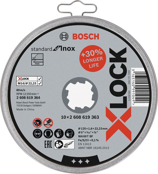 Bosch X-Lock Sd Inox Kesmetası125X1.6Mmduz10Lu 2608619364
