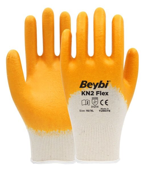 Beybi KN2 Flex Pamuk Nitril Eldiven Beyaz-Sarı No:09
