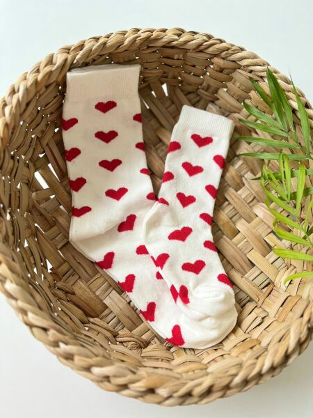 Kırmızı Kalpli Anne Bebek Çorap