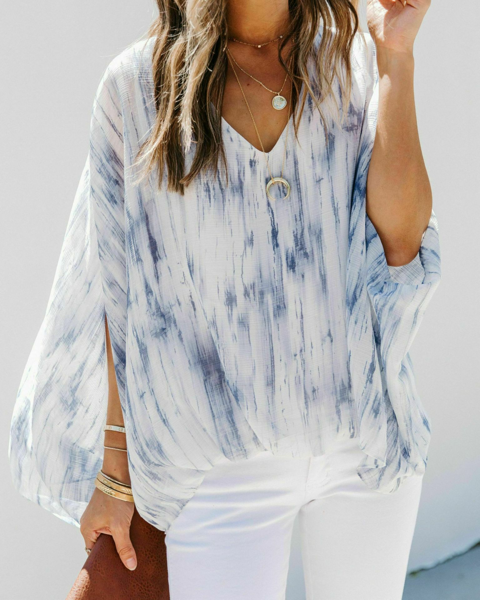 Blouse Ecru-Blue-Batık Nd20967