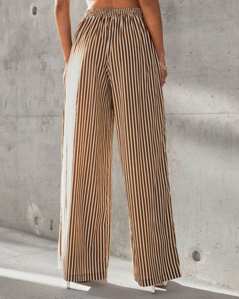 BROWN-ECRU-STRIPED PANTS