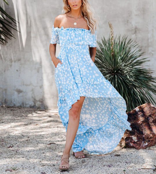 BLUE-PRINTED DRESS