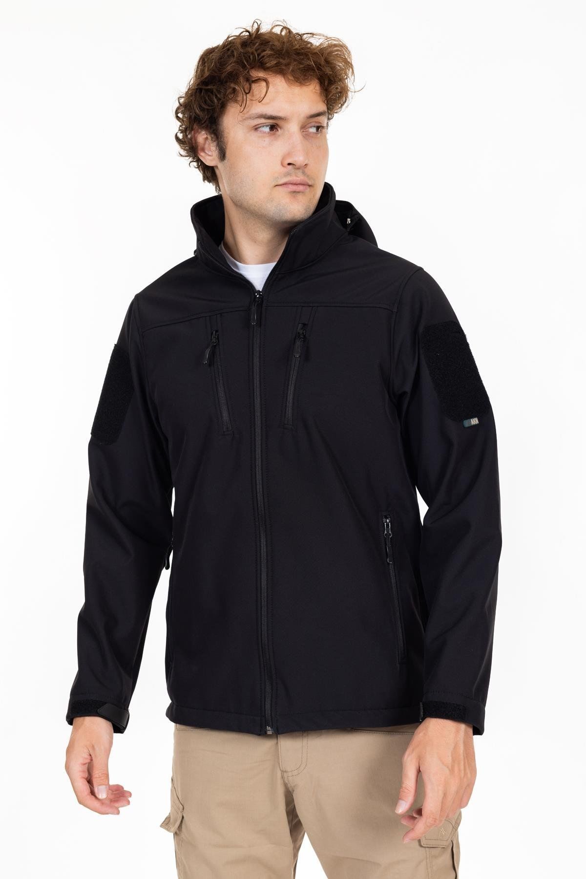 AKN 01 TAKTİK SOFTSHELL MONT - Siyah/Haki/Bej