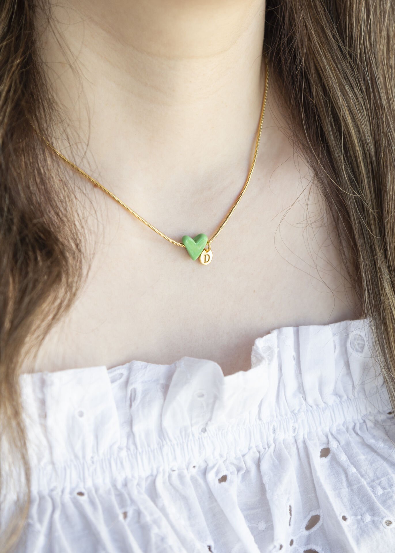 Murano açık yeşil kalp kolye (harfli)