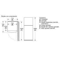BOSCH KDN55NLF1N Serie | 4 Üstten Donduruculu Buzdolabı 186 x 70 cm Paslanmaz çelik görünüm