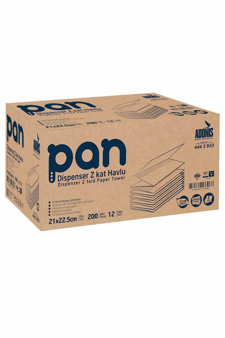 Pan Z Katlama DisPanser Kağıt Havlu 200 Yaprak 12'Li Koli (2400 Yaprak)