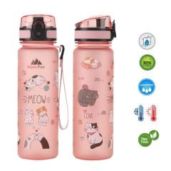 AlpinTec Kedi Desenli Pembe Tritan Çocuk Su Matara 500 ml