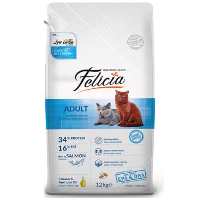 Felicia Düşük Tahıllı Somonlu Yetişkin Kedi Maması 12 Kg