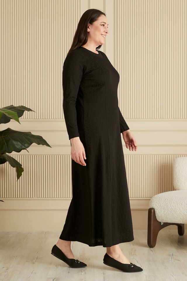 Kadın Büyük Beden Nergiz Jakar Tesettür Anne Elbise siyah - XL
