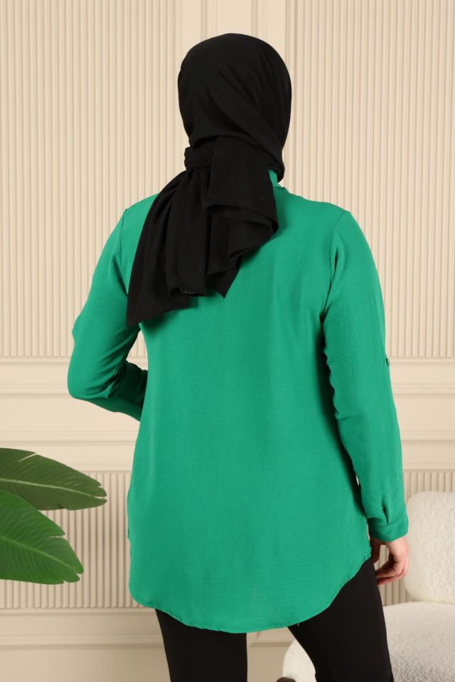 Kadin Tesettur Giyim Buyuk Beden Tunik Gömlek Tas Bakili Yeşil - 60