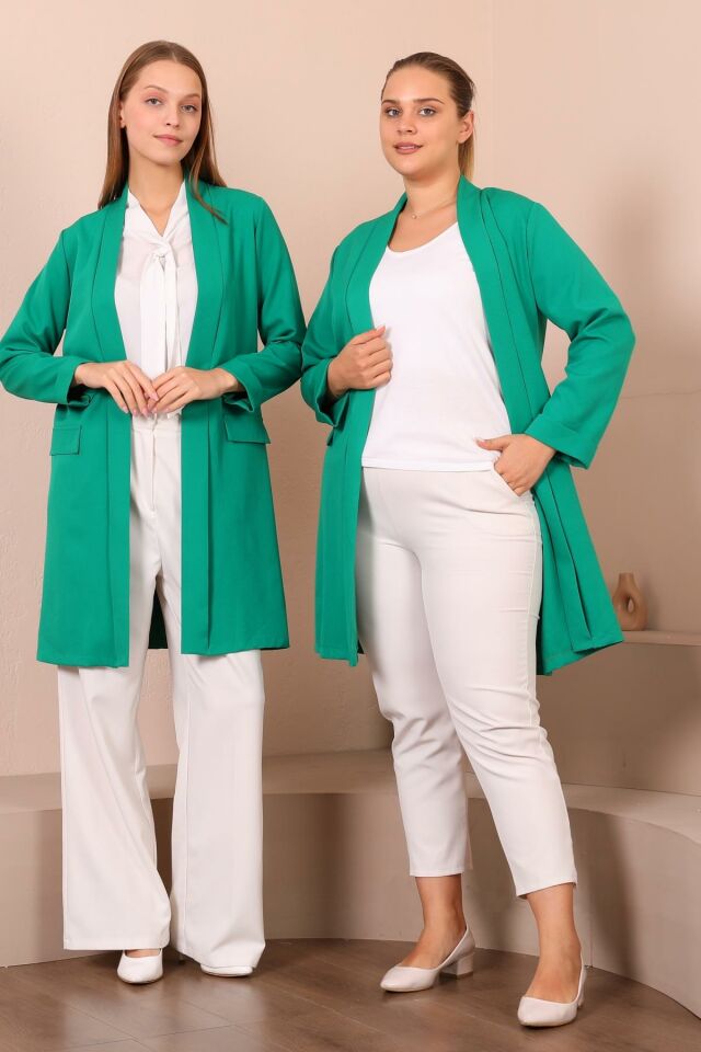 Blazer Buyuk Beden Kadin Ceket Tesettur Giyim Blazer Ceket Yeşil - 48