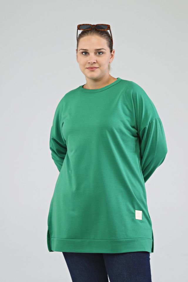 Kadın Oversize İki İplik Tesettür Tunik Yeşil - XL