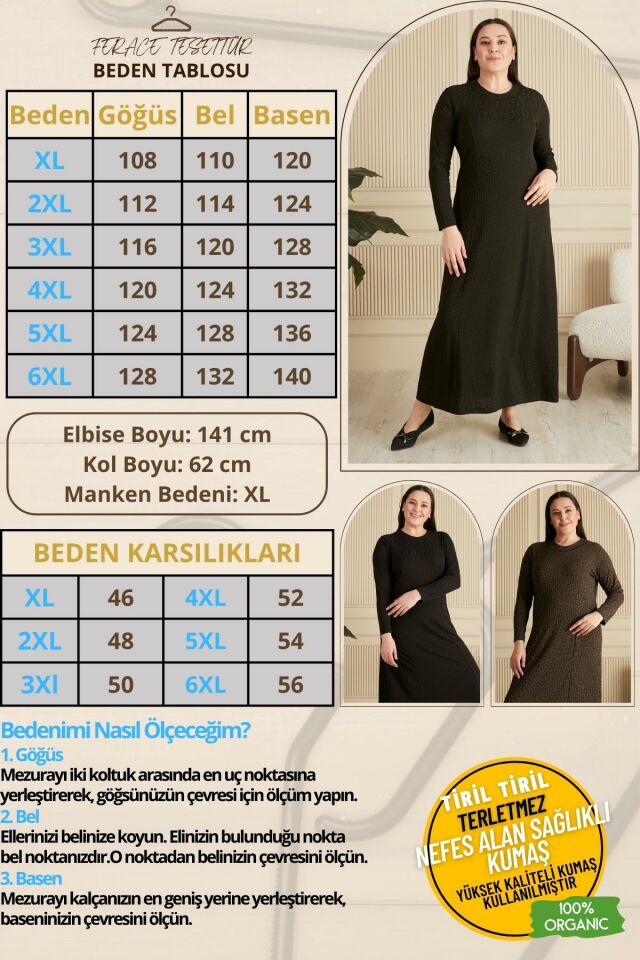 Kadın Büyük Beden Nergiz Jakar Tesettür Anne Elbise siyah - 5XL