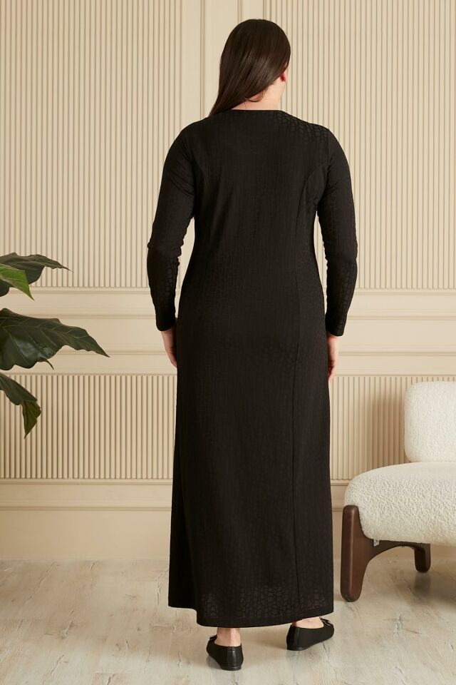 Kadın Büyük Beden Nergiz Jakar Tesettür Anne Elbise siyah - 5XL