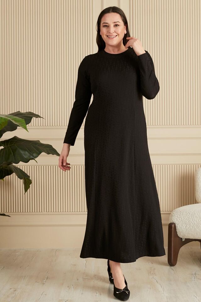 Kadın Büyük Beden Nergiz Jakar Tesettür Anne Elbise siyah - 6XL