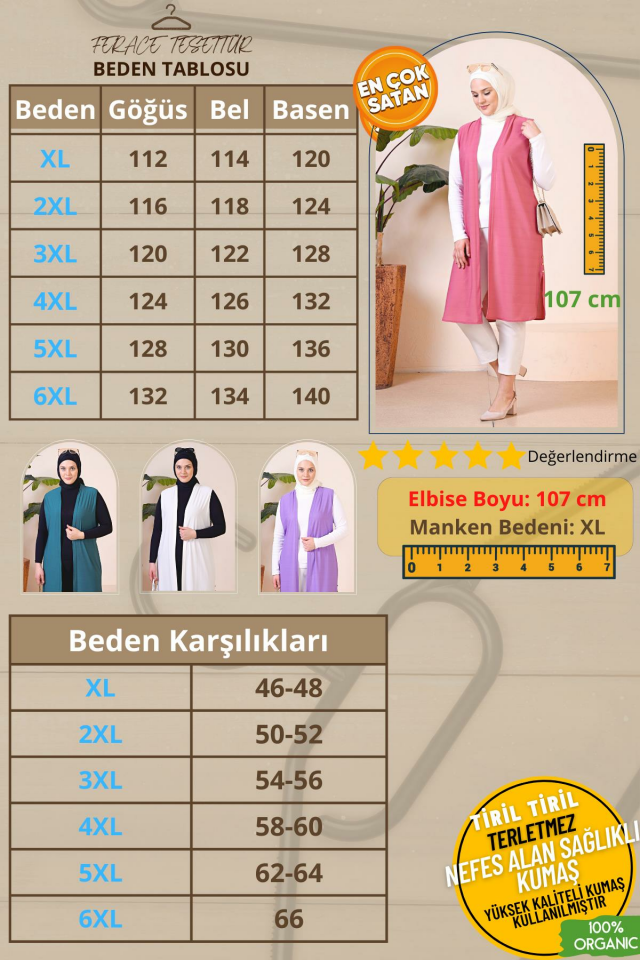 Uzun Buyuk Beden Yelek Kadin Hermevsim vizon - 6XL