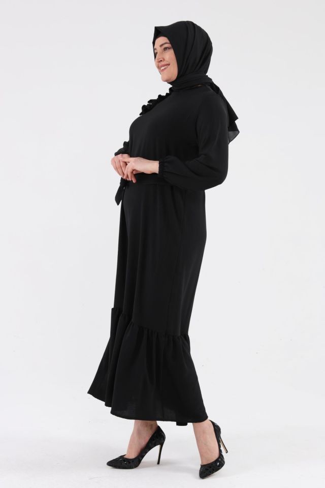 Kadin Buyuk Beden Tesettur Omzu Fırfırlı Elbise siyah - 38