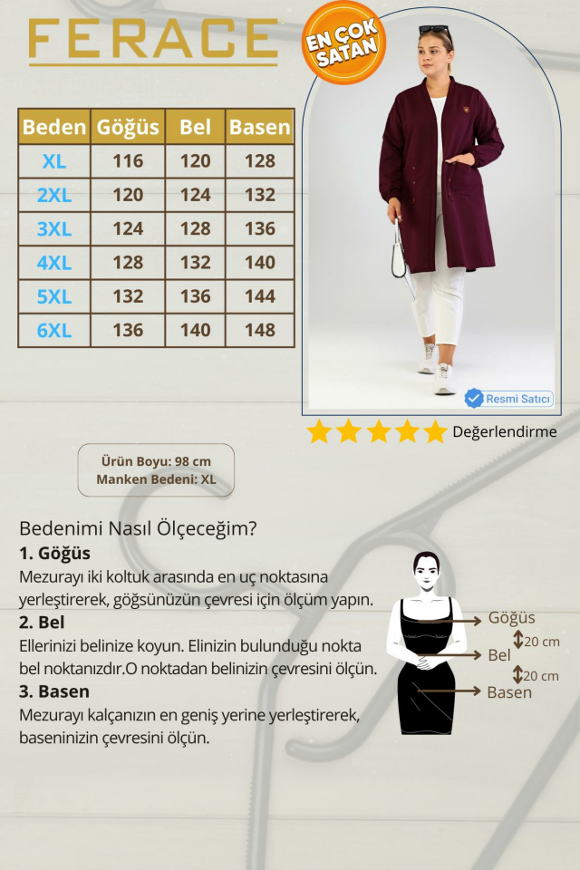 Kadin Ottoman Cepli Çelik Buyuk Beden Hırka vizon - XL