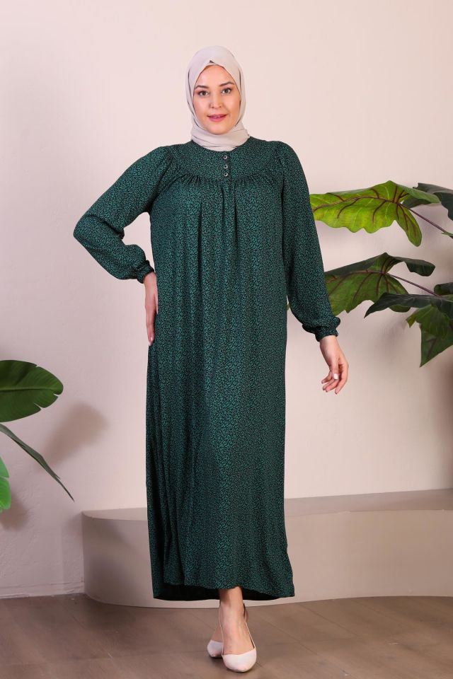 Kadın Uzun Buyuk Beden Anne Elbise Yazlik Tesettur Giyim Yeşil - XL
