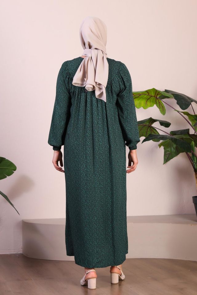 Kadın Uzun Buyuk Beden Anne Elbise Yazlik Tesettur Giyim Yeşil - XL