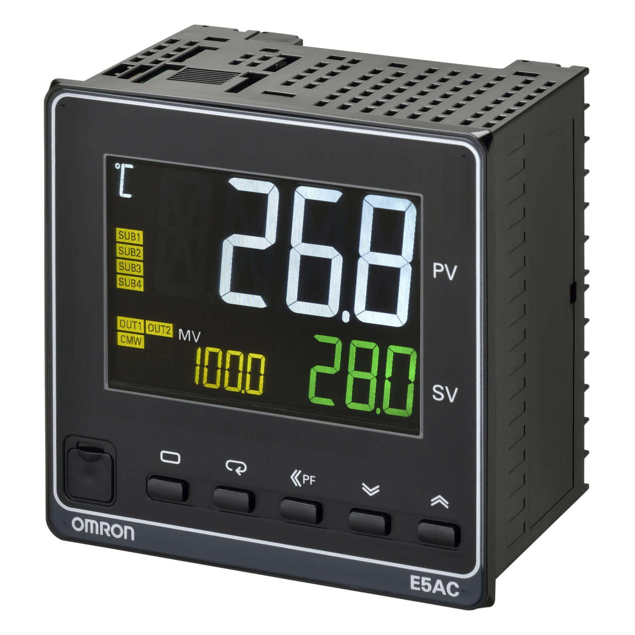 Omron - E5AC-CX4D5M-014  Sıcaklık kontrolörü; 1/4 DIN (96x96 mm); t/c & Pt100 & analog giriş;4 alarm çıkışı; 1 x 0-20/4-20mA akım çıkışı;4 event girişi;uzaktan set değeri;RS-485 haberleşme;24 VAC/DC