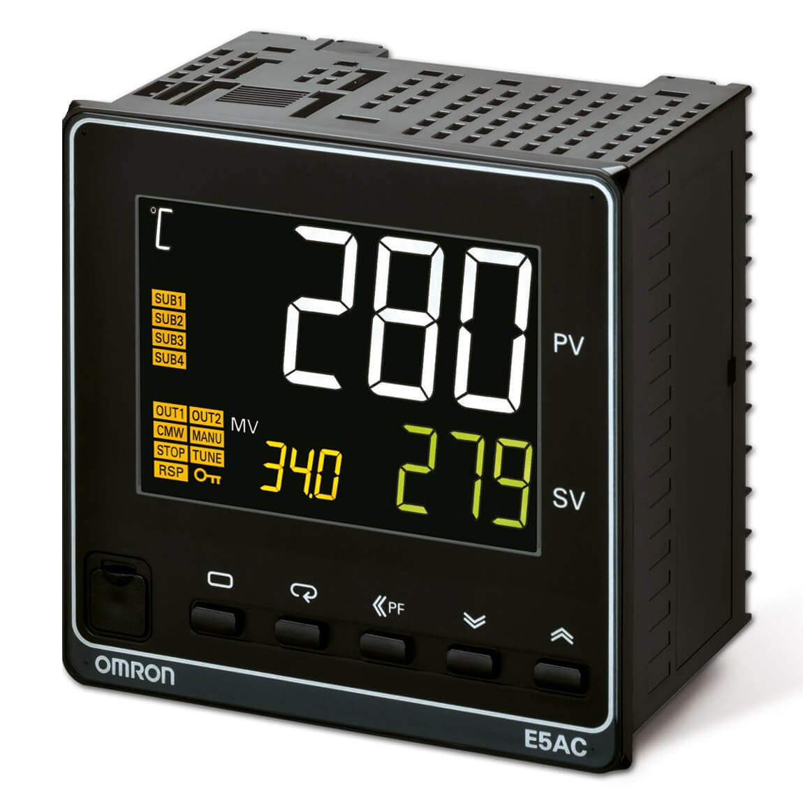 Omron - E5AC-CX4A5M-004  Sıcaklık kontrolörü; 1/4 DIN (96x96 mm); t/c & Pt100 & analog giriş;4 alarm çıkışı; 1 x 0-20/4-20mA akım çıkışı;2 event girişi;RS-485 haberleşme;100-240 VAC