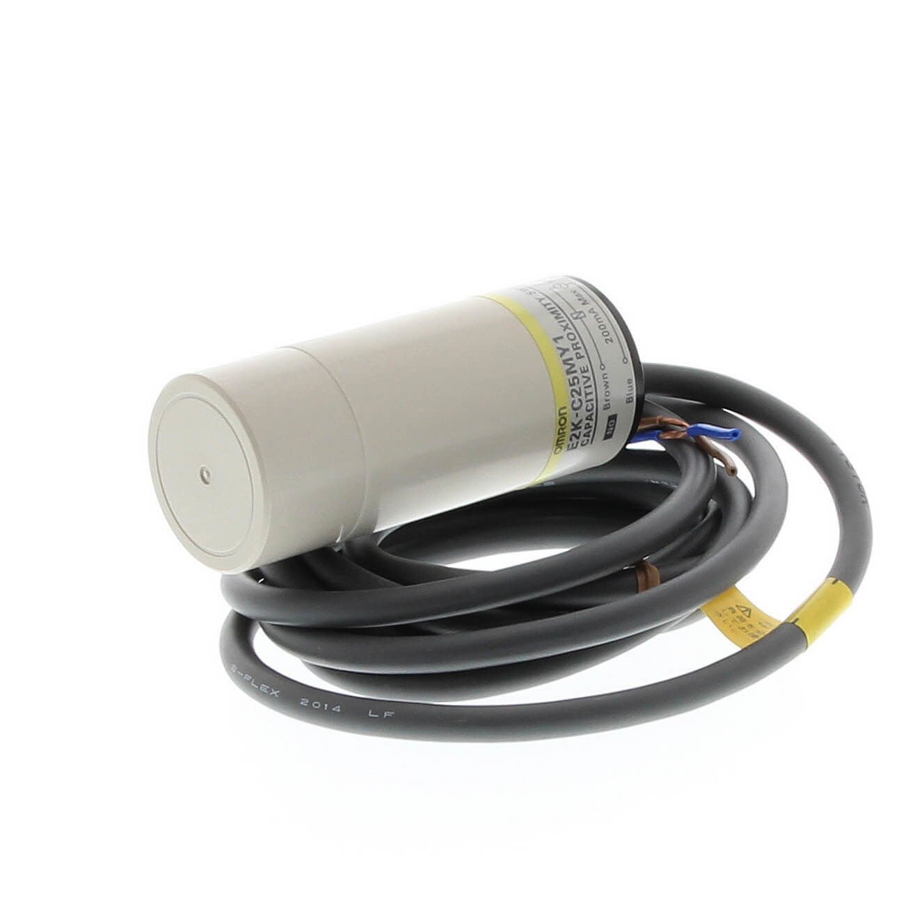 Omron - E2K-C25MY1  Kapasitif sensör, 34mm çap, çıkık kafa, 25mm, AC, 2 kablolu, NA, 2m kablolu