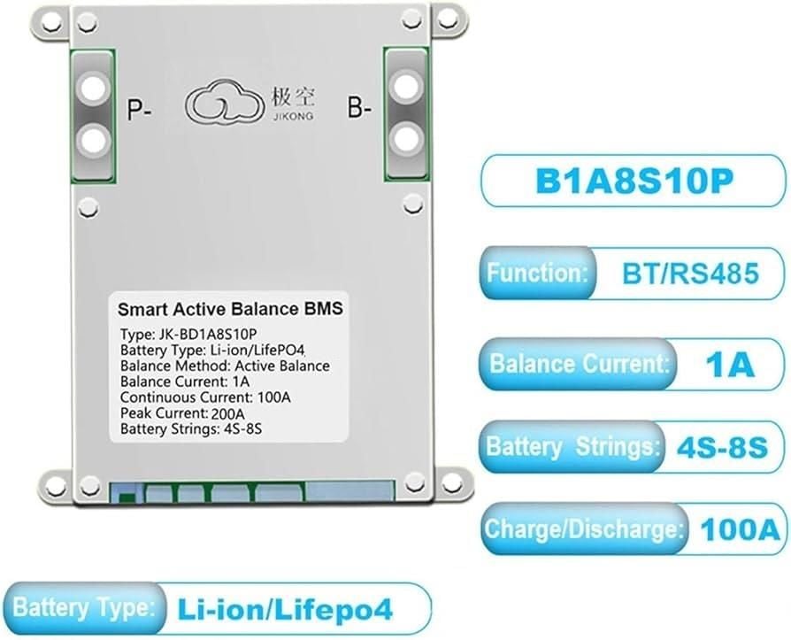 JK Smart BMS 4S-8S 100A Deşarj - 1A Aktif Balans - Bluetooth - Lion - LiFePO4 ( JK-B1A8S10P )