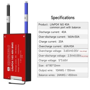 DALY LiFePO4 BMS 16S 40A BALANSLI - ORTAK PORT (on/off switch destekli)