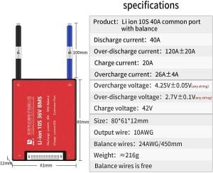 DALY BMS Li-Ion 10S 40A BALANSLI - ORTAK PORT