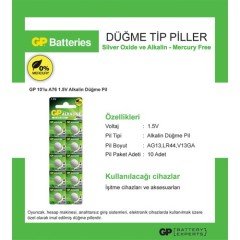 GP 10'lu A76 1.5V Alkalin Düğme Pil LR44-AG13 (GPA76F-2C10)