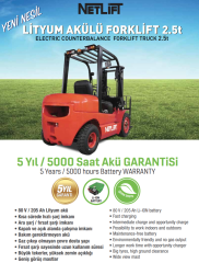 Netlift NETLİ-ION Serisi EFL 4 Teker 2.5 Ton 4.8M Lityum Akülü Forklift FFT4800MM