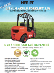 Netlift NETLİ-ION Serisi EFL 4 Teker 3.5 Ton Plus 4.8M Lityum Akülü Forklift FFT4800MM